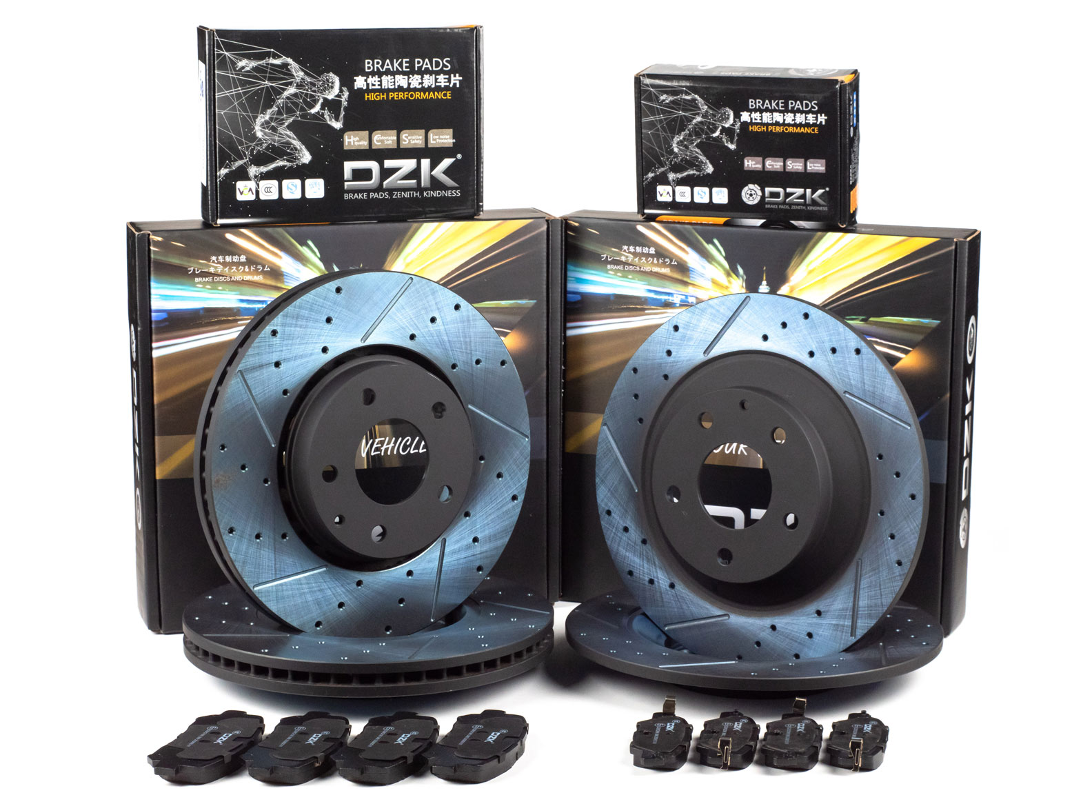 Комплект передних и задних тормозных дисков и колодок DZK для Mazda CX-5 GEN 2 2016 - 2026 2.0