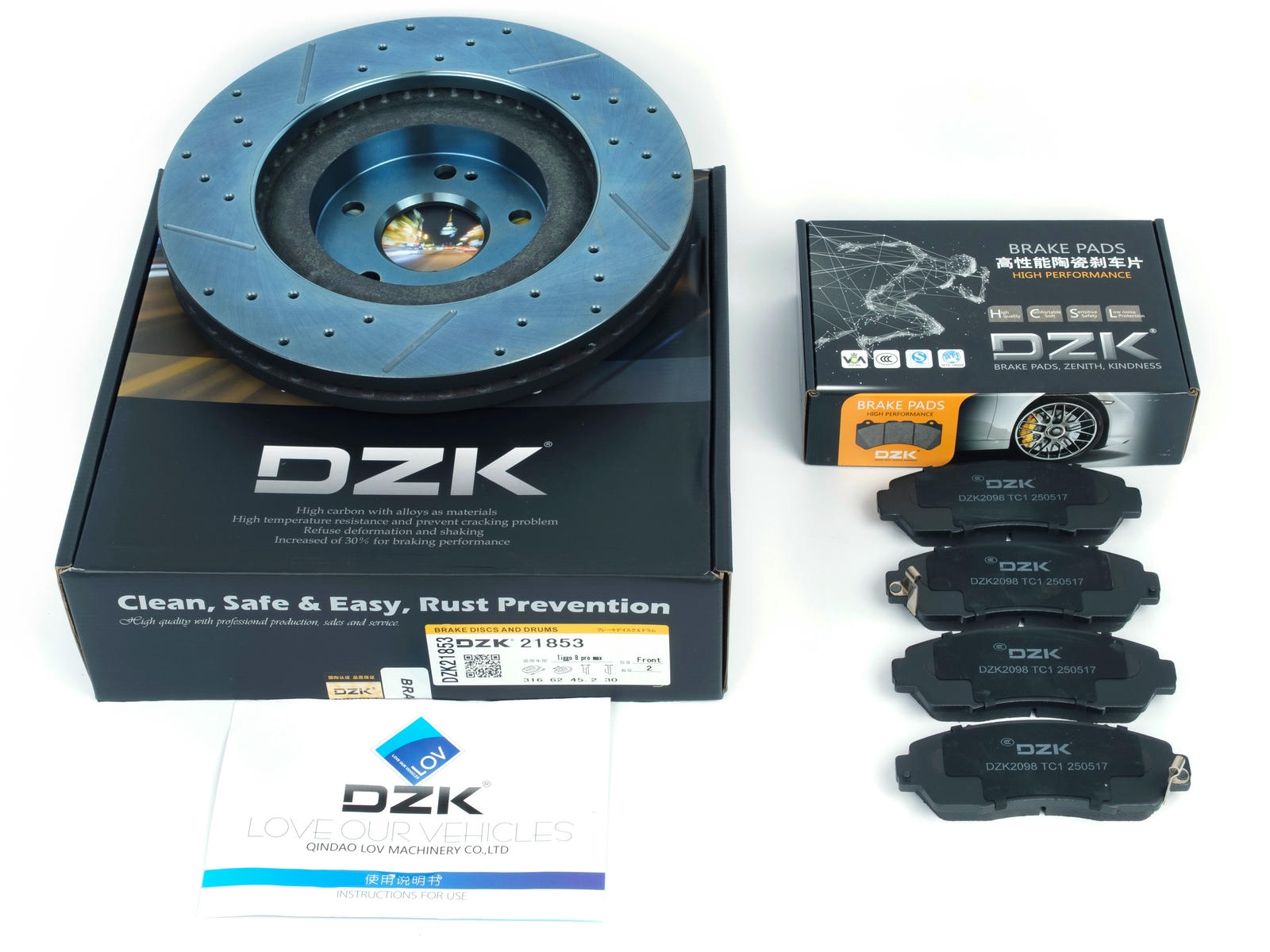 Комплект передних тормозных дисков и колодок DZK для JAECOO J7 GEN 1 2023-н.в. 1.6 AMT7 186 AWD