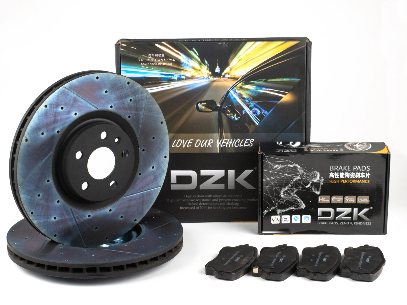 Комплект передних тормозных дисков и колодок DZK для GELLY MONJARO GEN 1 2021-2025 2.0 AT8 238 AWD