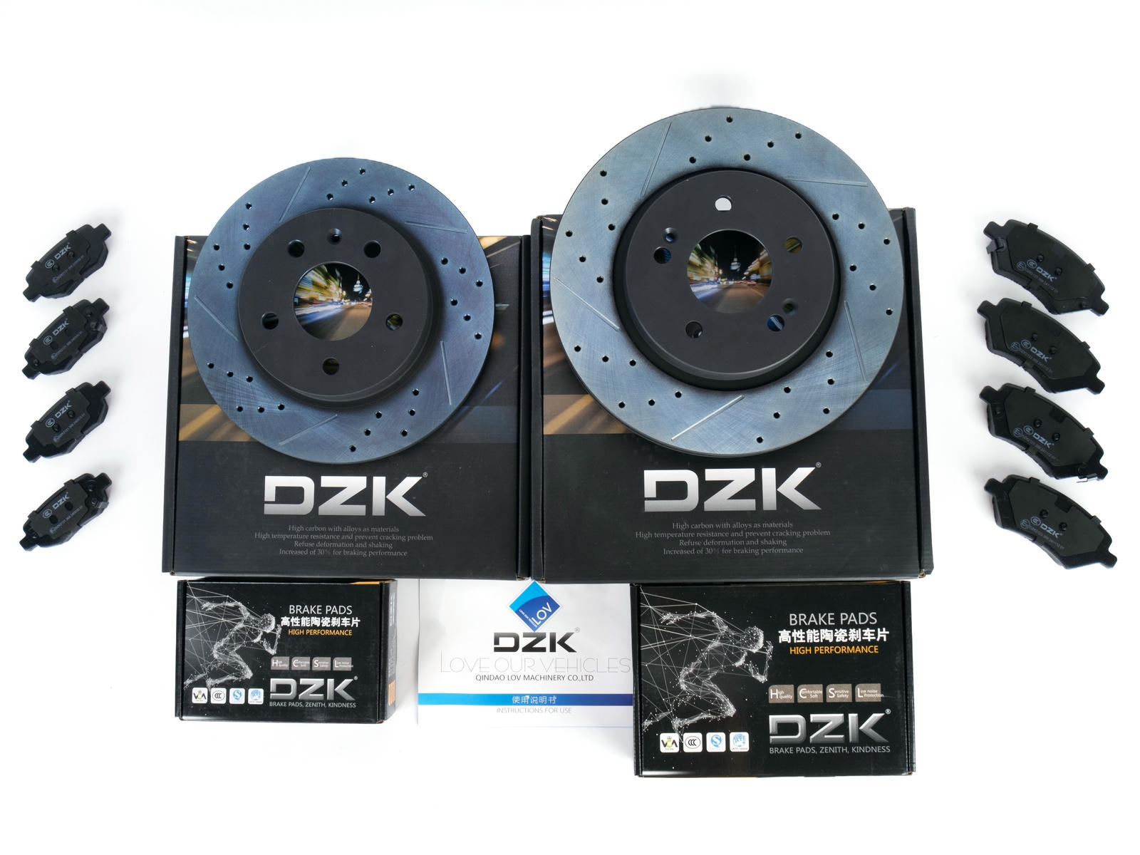 Комплект передних и задних тормозных дисков и колодок DZK для CHERY TIGGO 4 PRO GEN 1 REST 1 2023-н.в. 1.5 CVT 147 FWD