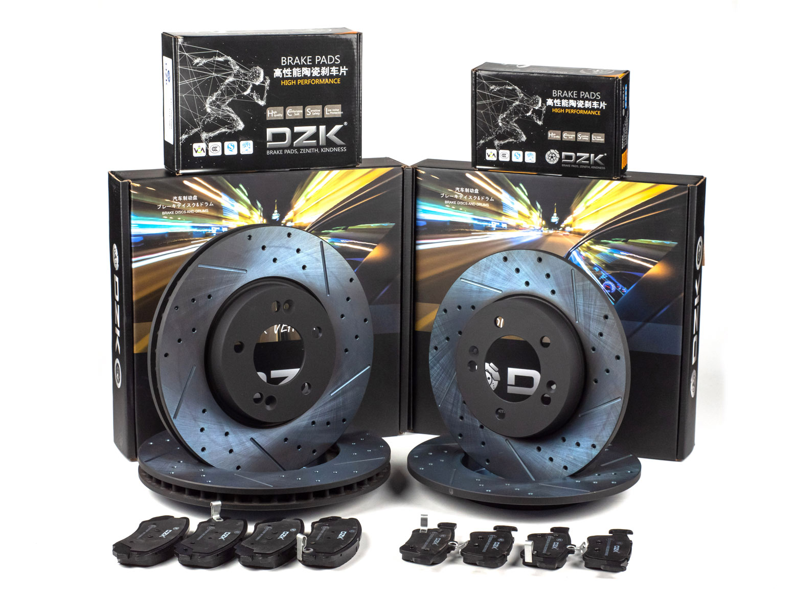 Комплект передних и задних тормозных дисков и колодок DZK для Changan CS35 PLUS GEN 1 REST 1 2021 – 2026