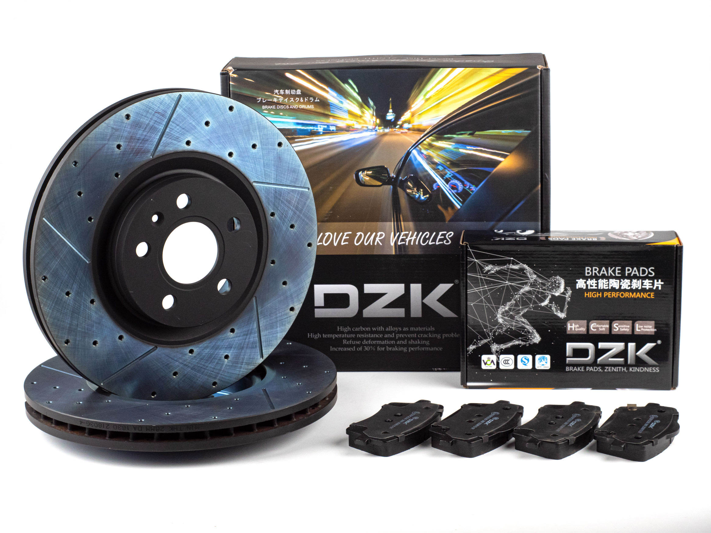 Комплект передних тормозных дисков и колодок DZK для GELLY TUGELLA GEN 1 2019-2023 2.0 AT8 238 AWD