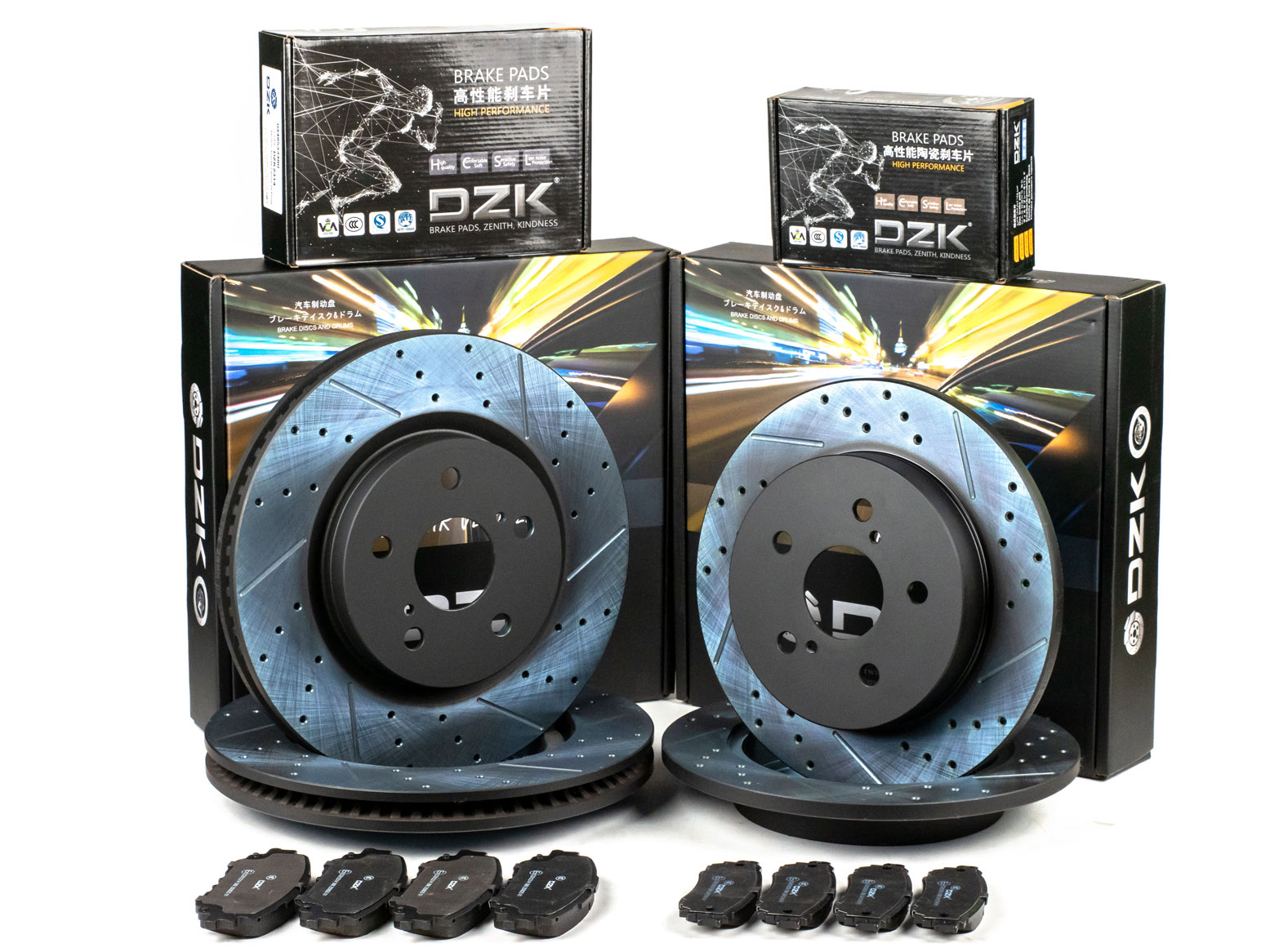 Комплект передних и задних тормозных дисков и колодок DZK для TOYOTA CAMRY XV70