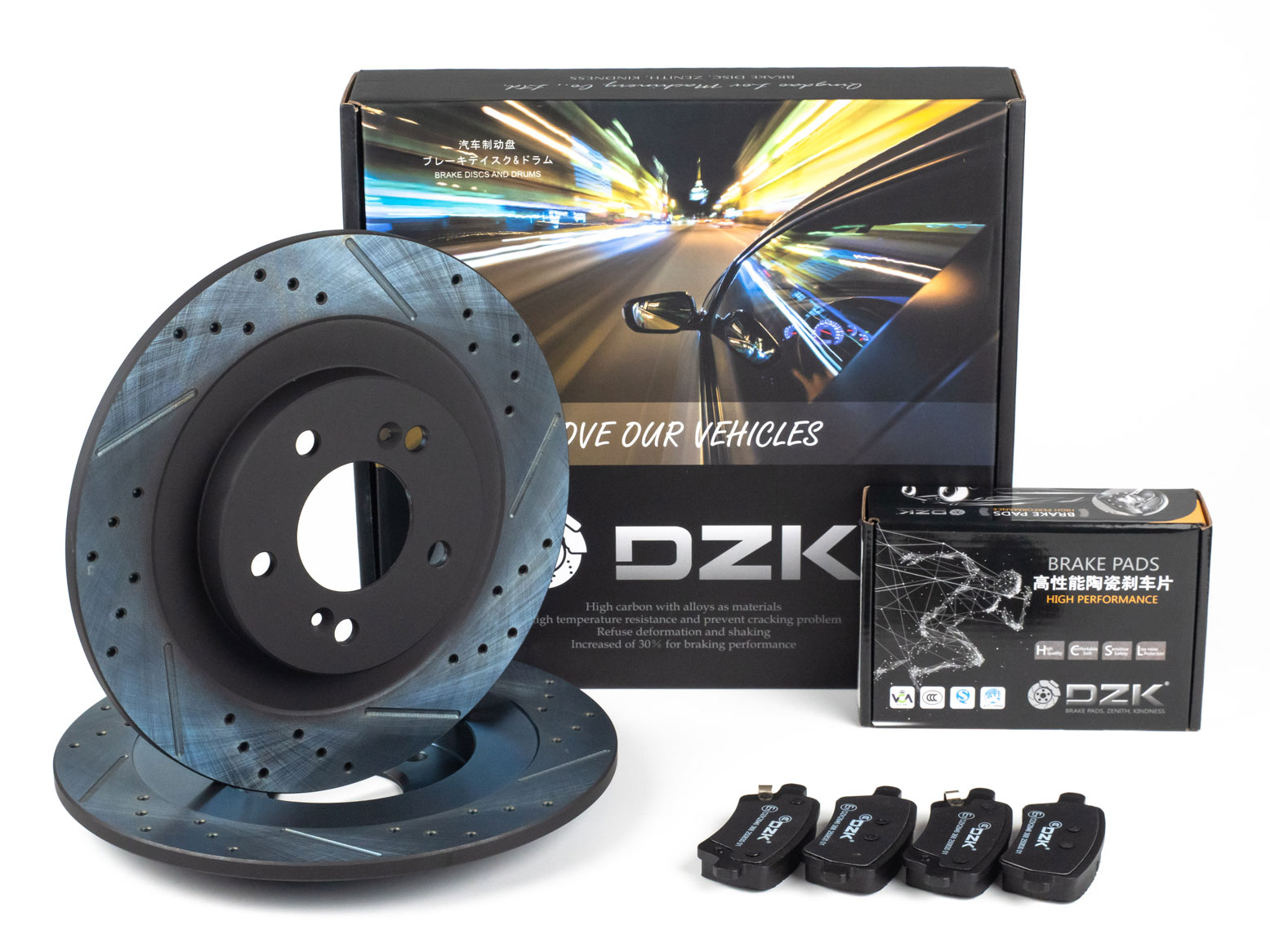 Комплект задних тормозных дисков и колодок DZK для Chery Arizzo 8 GEN 1 2022-н.в. 1.6 AMT7 186 FWD