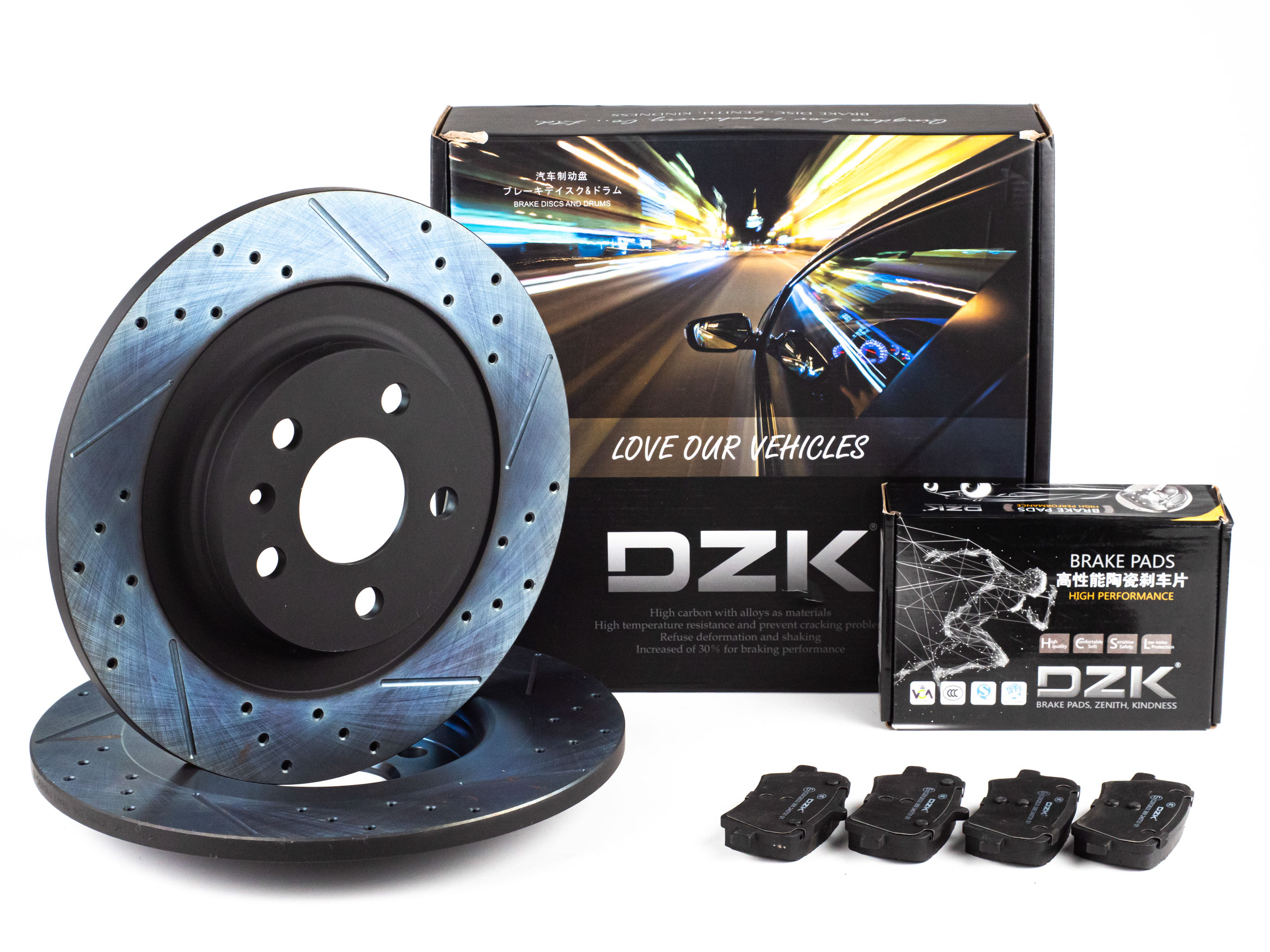 Комплект задних тормозных дисков и колодок DZK для GELLY TUGELLA GEN 1 2019-2023 2.0 AT8 238 AWD