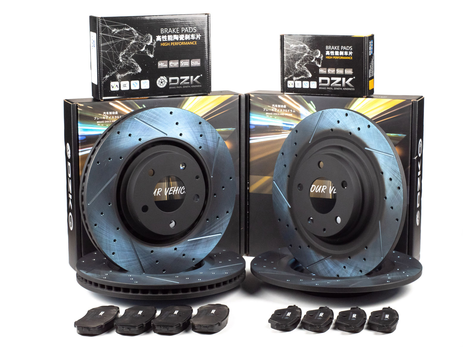 Комплект передних и задних тормозных дисков и колодок DZK для Mazda CX-5 GEN 2 2016 - 2026 2.5