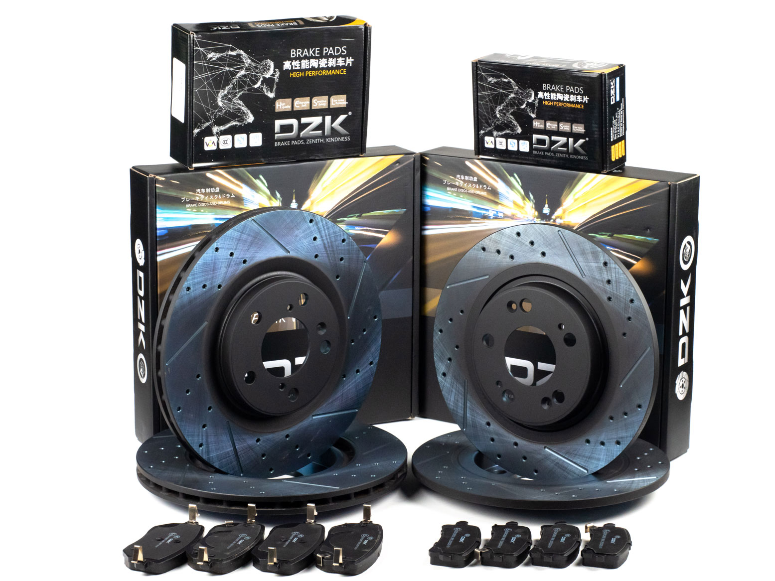 Комплект передних и задних тормозных дисков и колодок DZK для HAVAL H3 GEN 1 2024-н.в. 1.5 АМТ7 143 2WD