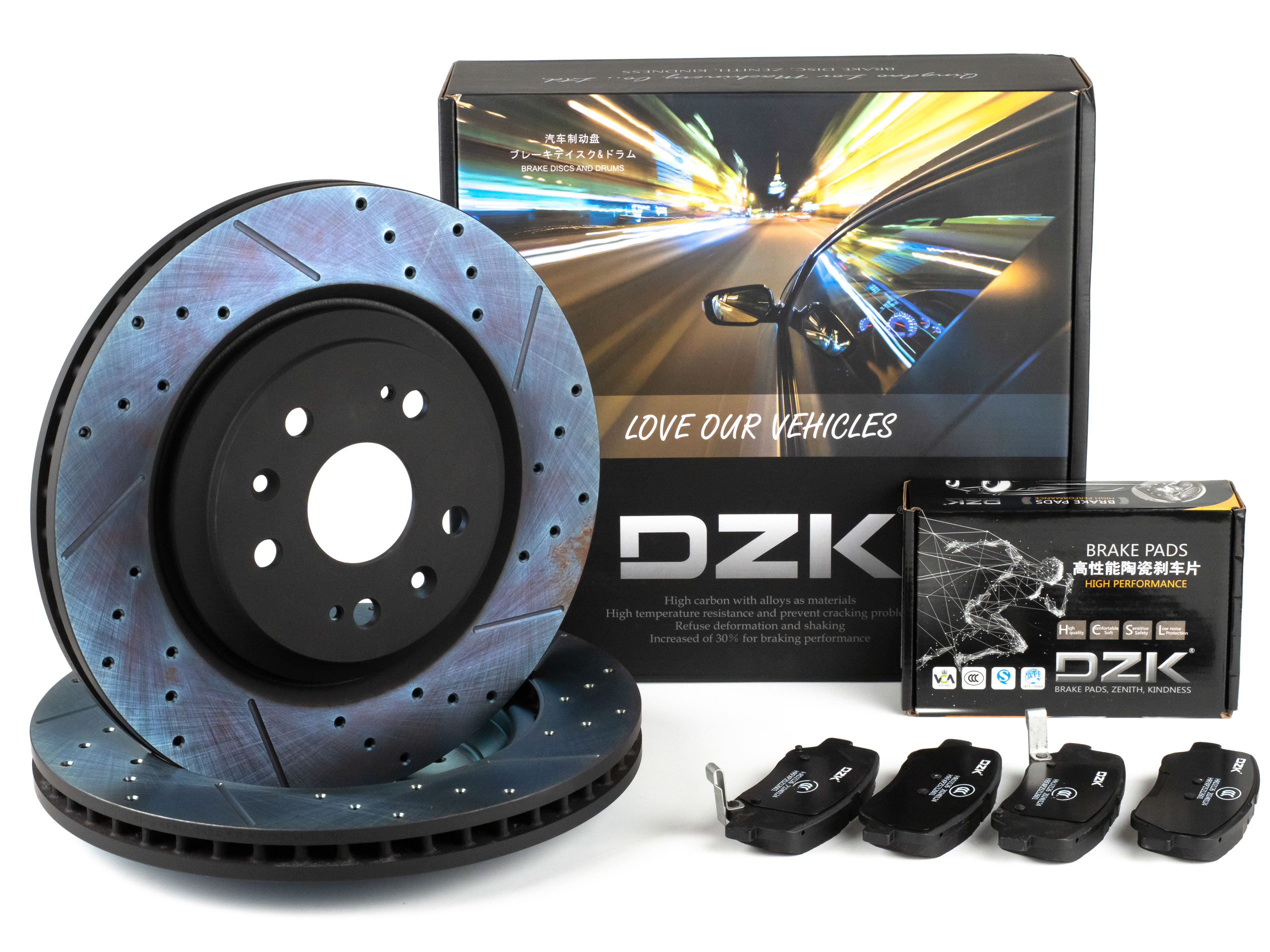 Комплект передних тормозных дисков и колодок DZK для GELLY ATLAS PRO 2021-2025 1.5 AMT7 177 AWD