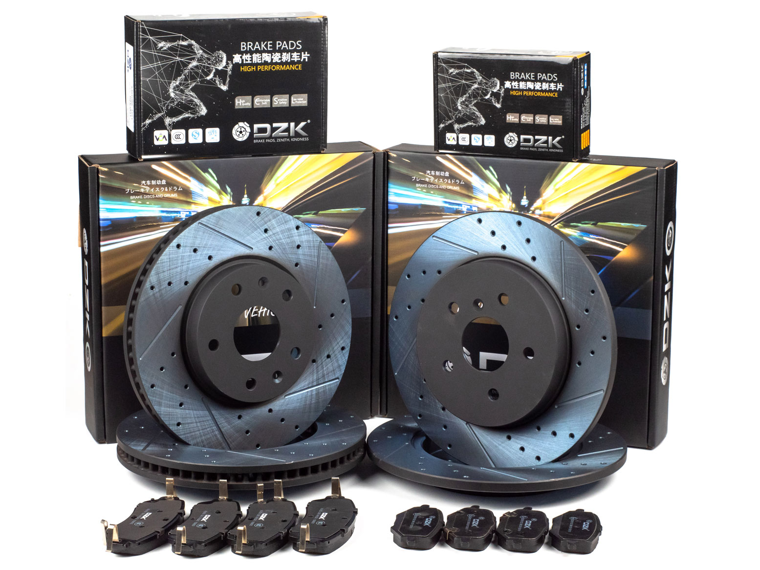Комплект передних и задних тормозных дисков и колодок DZK для Changan CS75 Plus GEN 2 REST 2021 - 2024 1.5T 181 FWD
