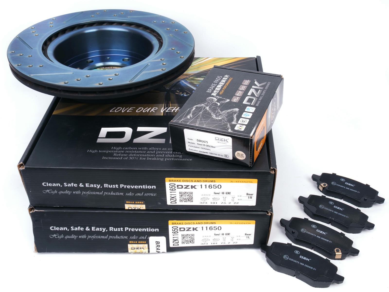 Комплект задних тормозных дисков и колодок DZK для GWM POER GEN 1 2019 -н.в. 2.0 AT8 218 4WD