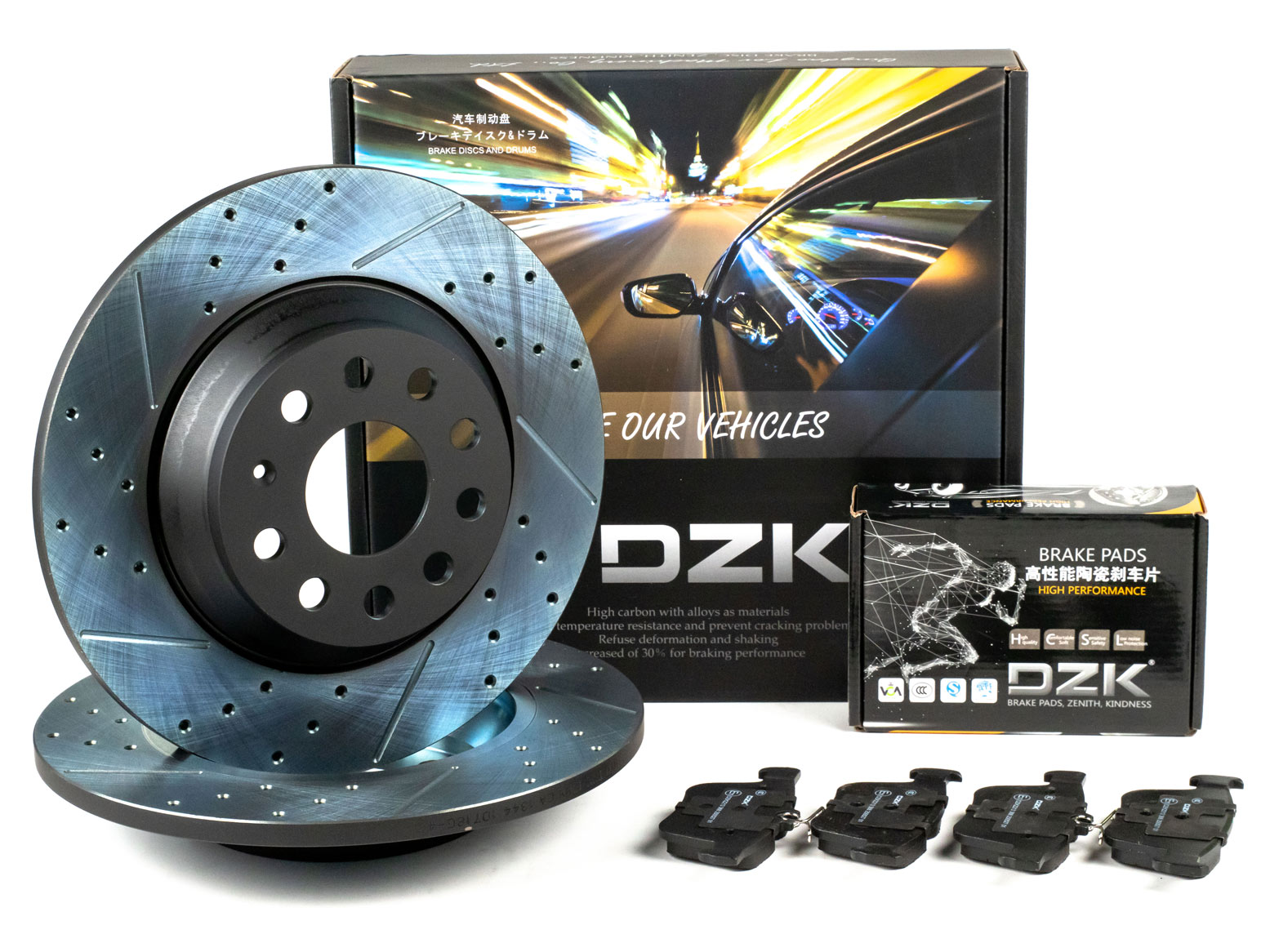 Комплект задних тормозных дисков и колодок DZK для SKODA KODIAQ GEN 1 2016 - 2023 2.0 TFSI AMT7 180 AWD