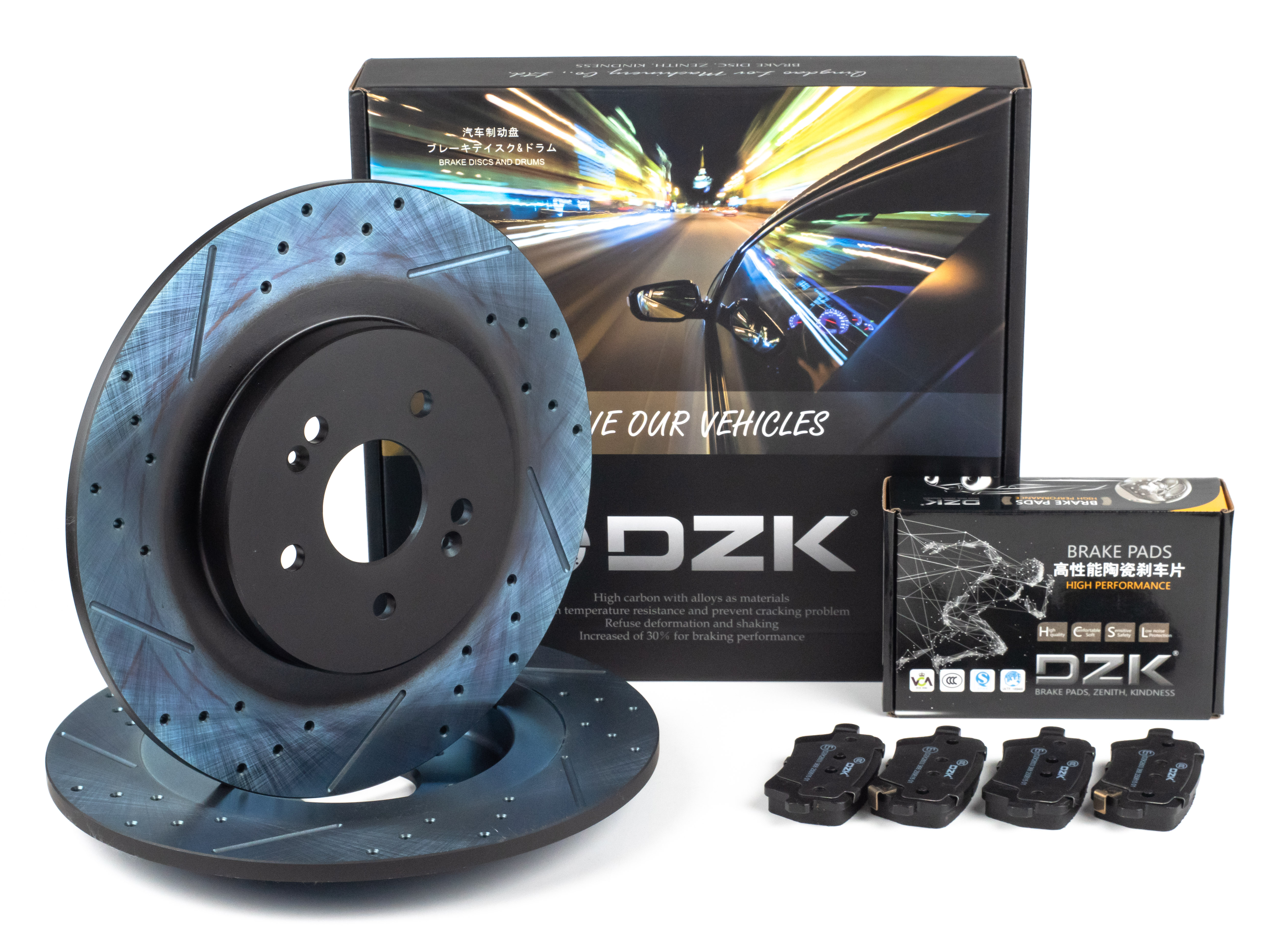 Комплект задних тормозных дисков и колодок DZK для CHERY TIGGO 4 CVT 2.0 122 л.с. эл. ручник