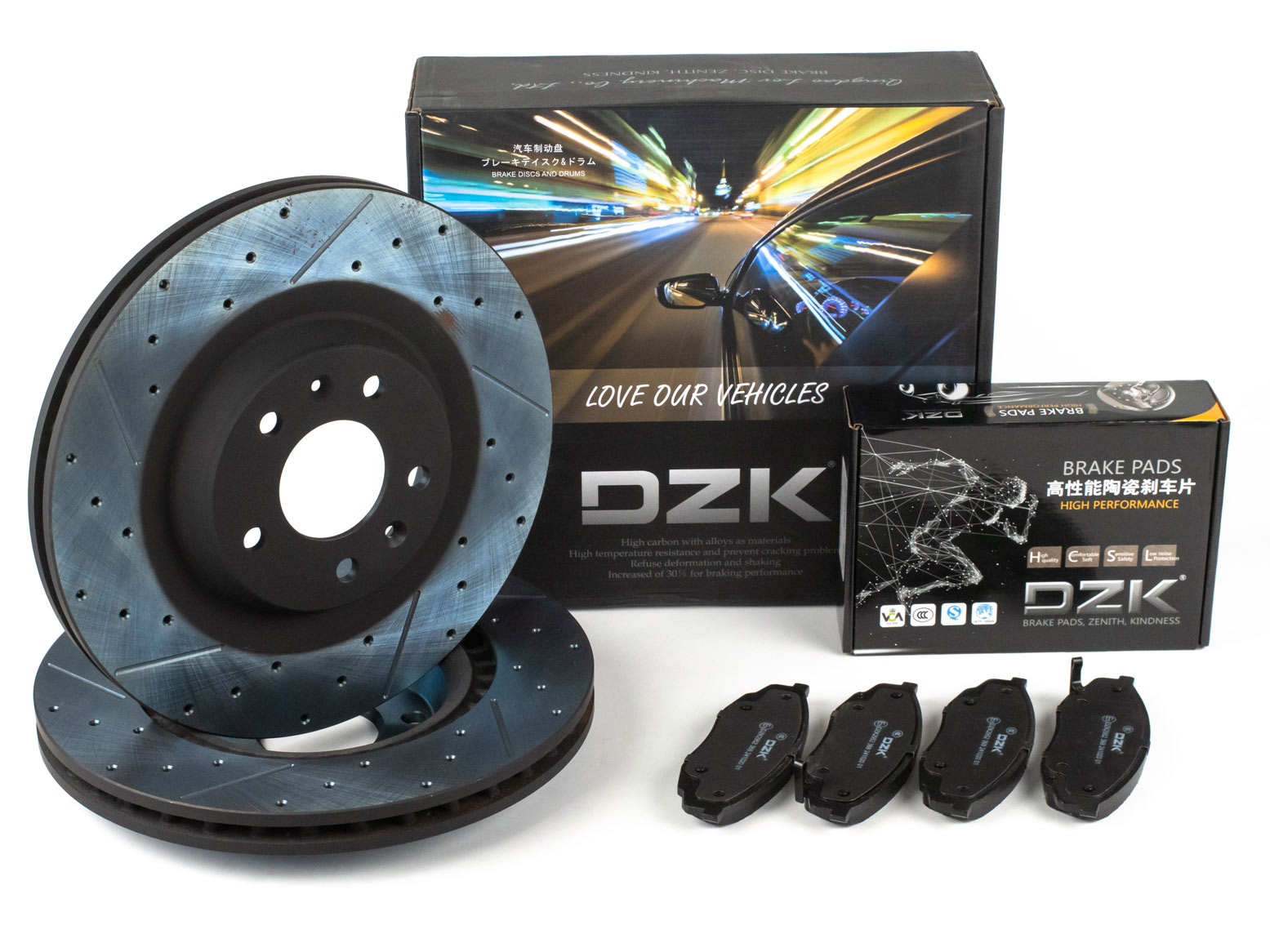 Комплект передних тормозных дисков и колодок DZK для Changan UNI-K GEN 1 2020 - н.в. 2.0 AT8 226 AWD