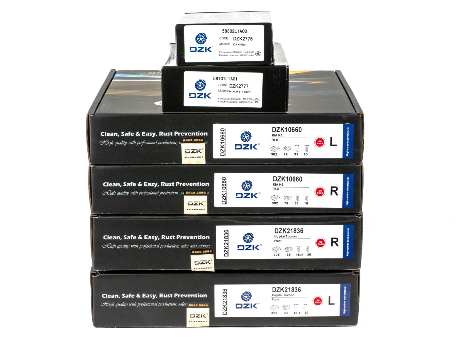 Комплект передних и задних тормозных дисков и колодок DZK для KIA K5 GEN 3 2019 - н.в. 2.5 AT8 191 FWD