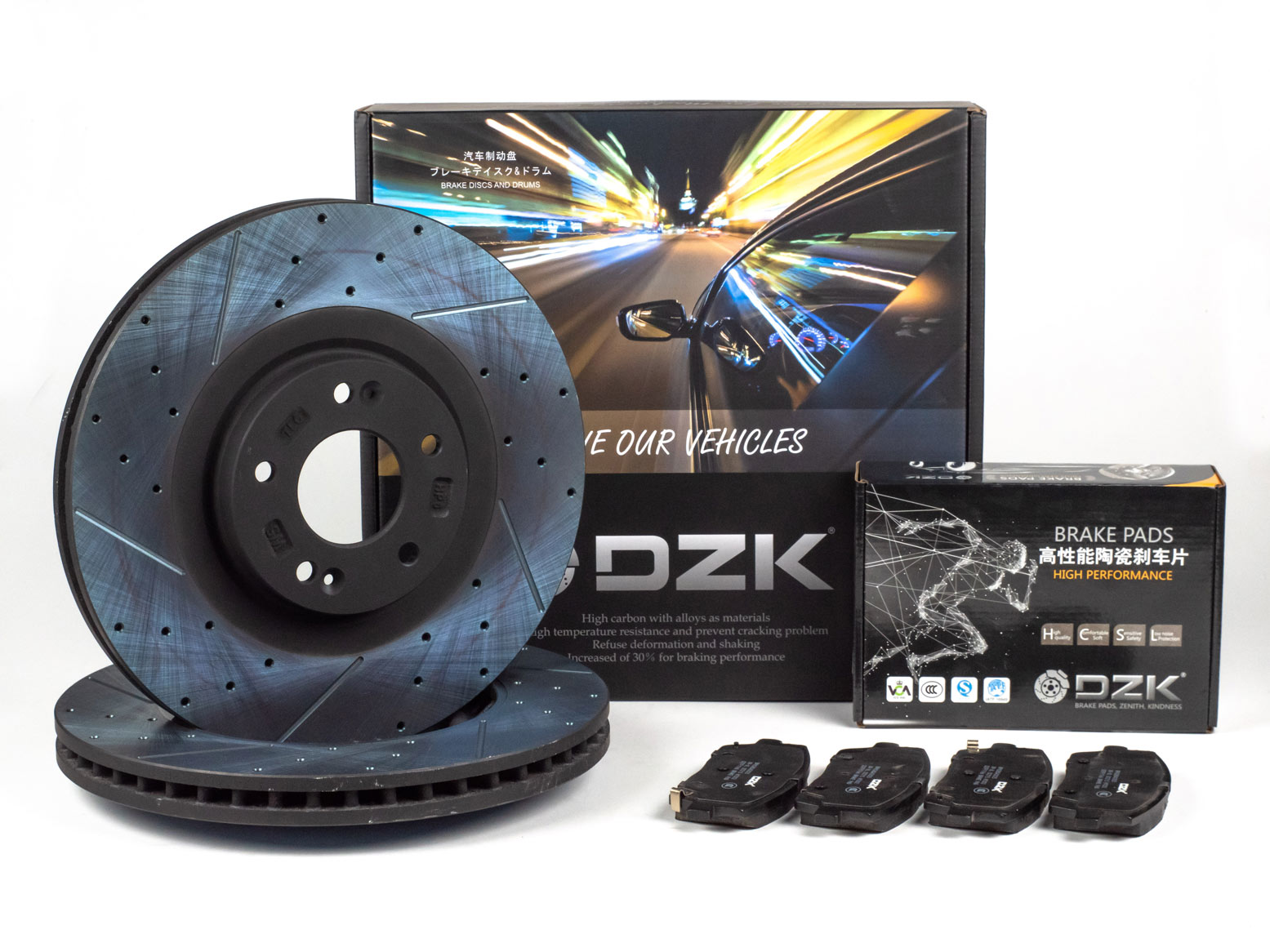 Комплект передних тормозных дисков и колодок DZK для HYUNDAI POLISADE GEN 1 2018 - 2025