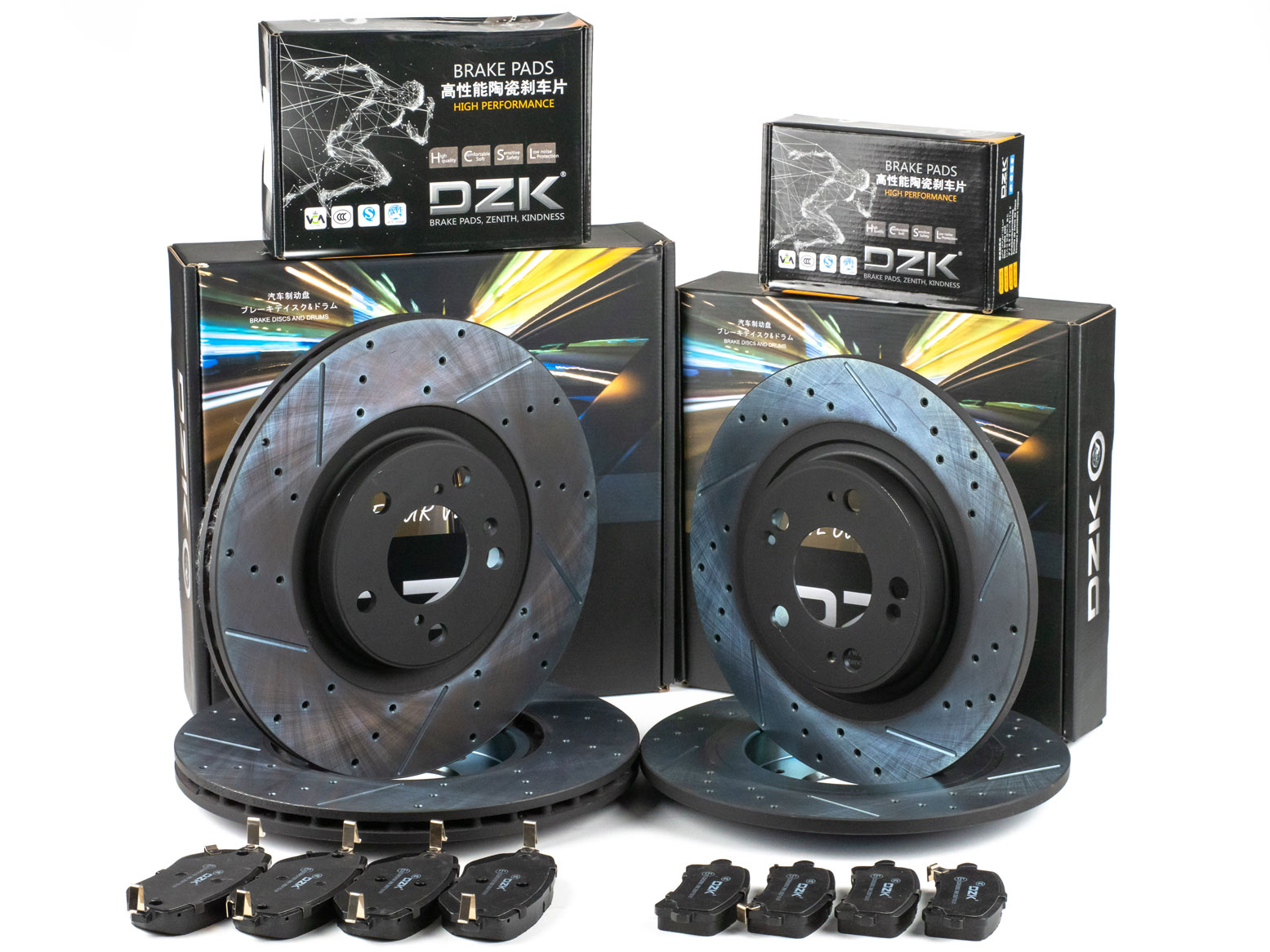 Комплект передних и задних тормозных дисков и колодок DZK для HAVAL H3 GEN 2 2024-н.в. 1.5 АМТ7 177 4WD