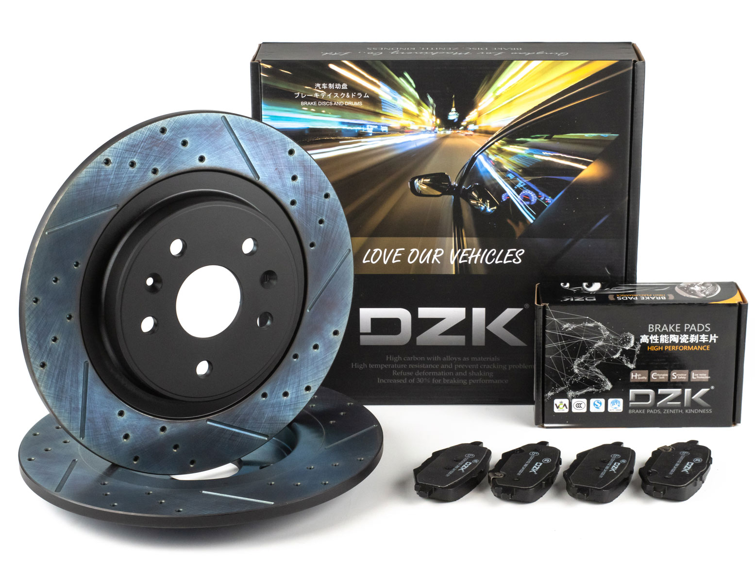 Комплект задних тормозных дисков и колодок DZK для Changan UNI-K GEN 1 2020 - н.в. 2.0 AT8 226 AWD