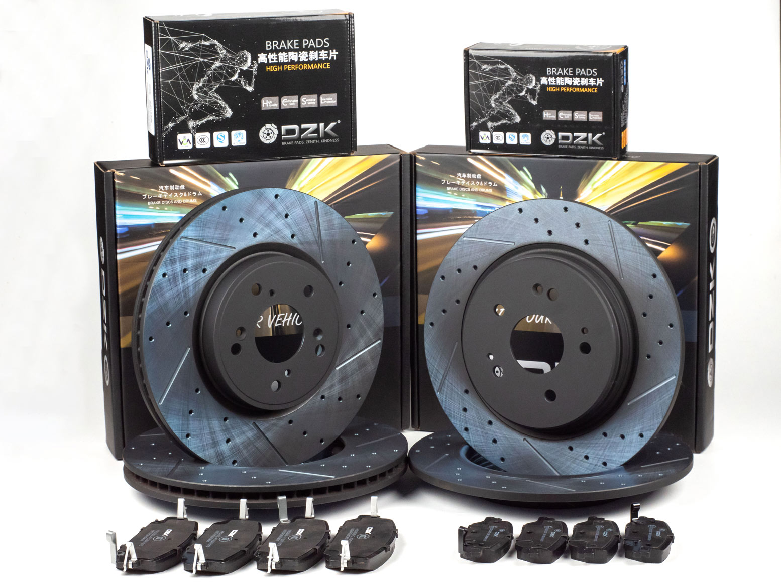 Комплект передних и задних тормозных дисков и колодок DZK для HONDA BREEZE GEN 1 2019 - 2022 1.5T