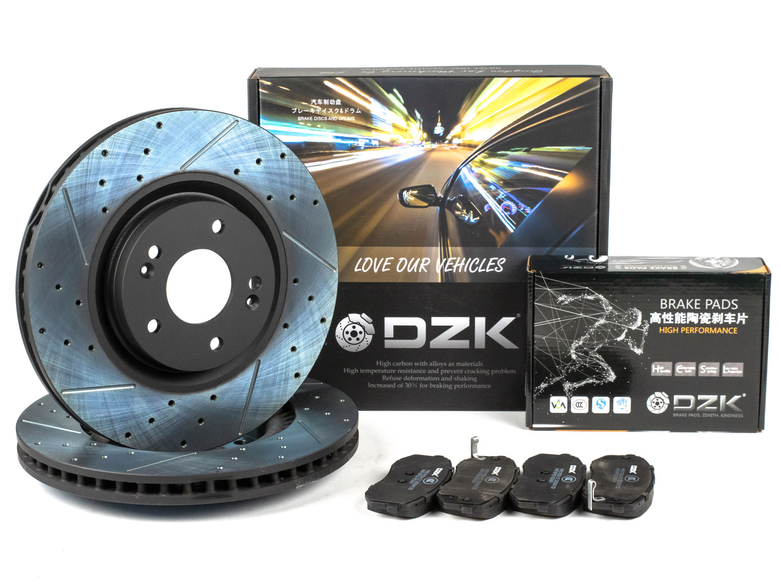 Комплект передних тормозных дисков и колодок DZK для KIA OPTIMA GEN 4 2015 - 2020 2.0 AT6 150 FWD
