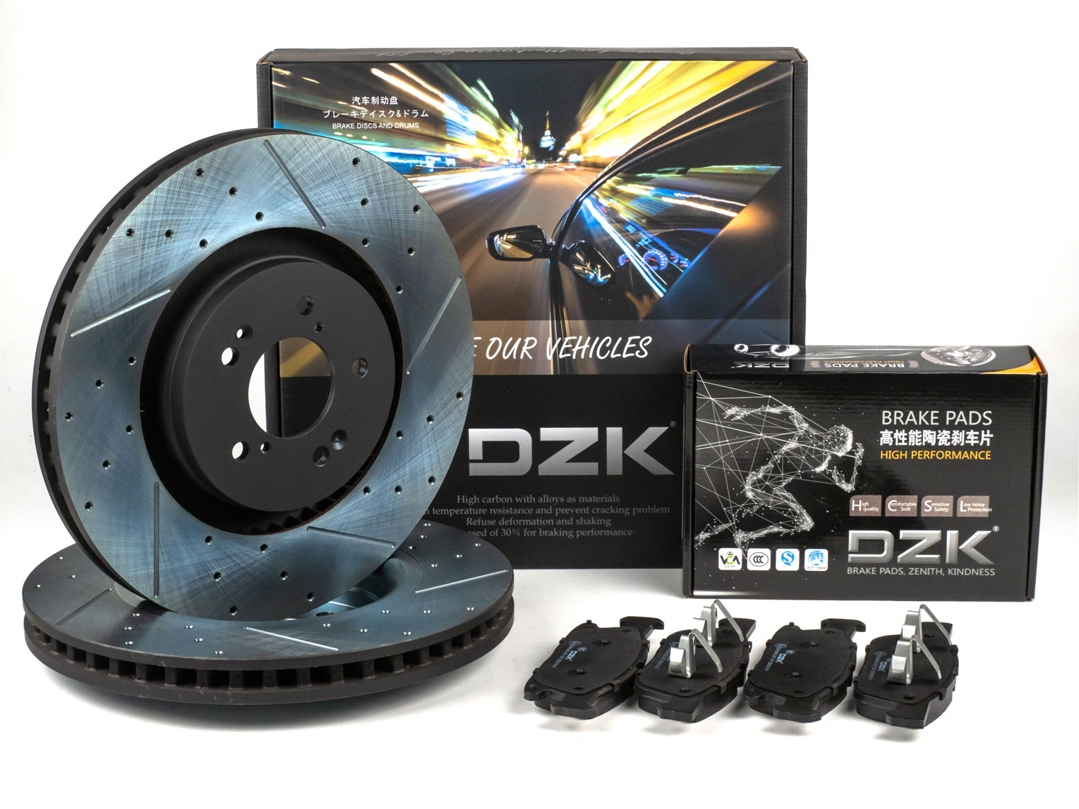 Комплект передних тормозных дисков и колодок DZK для Changan CS95 GEN 1 REST 2 2023 - н.в. 2.0 AT8 226 AWD