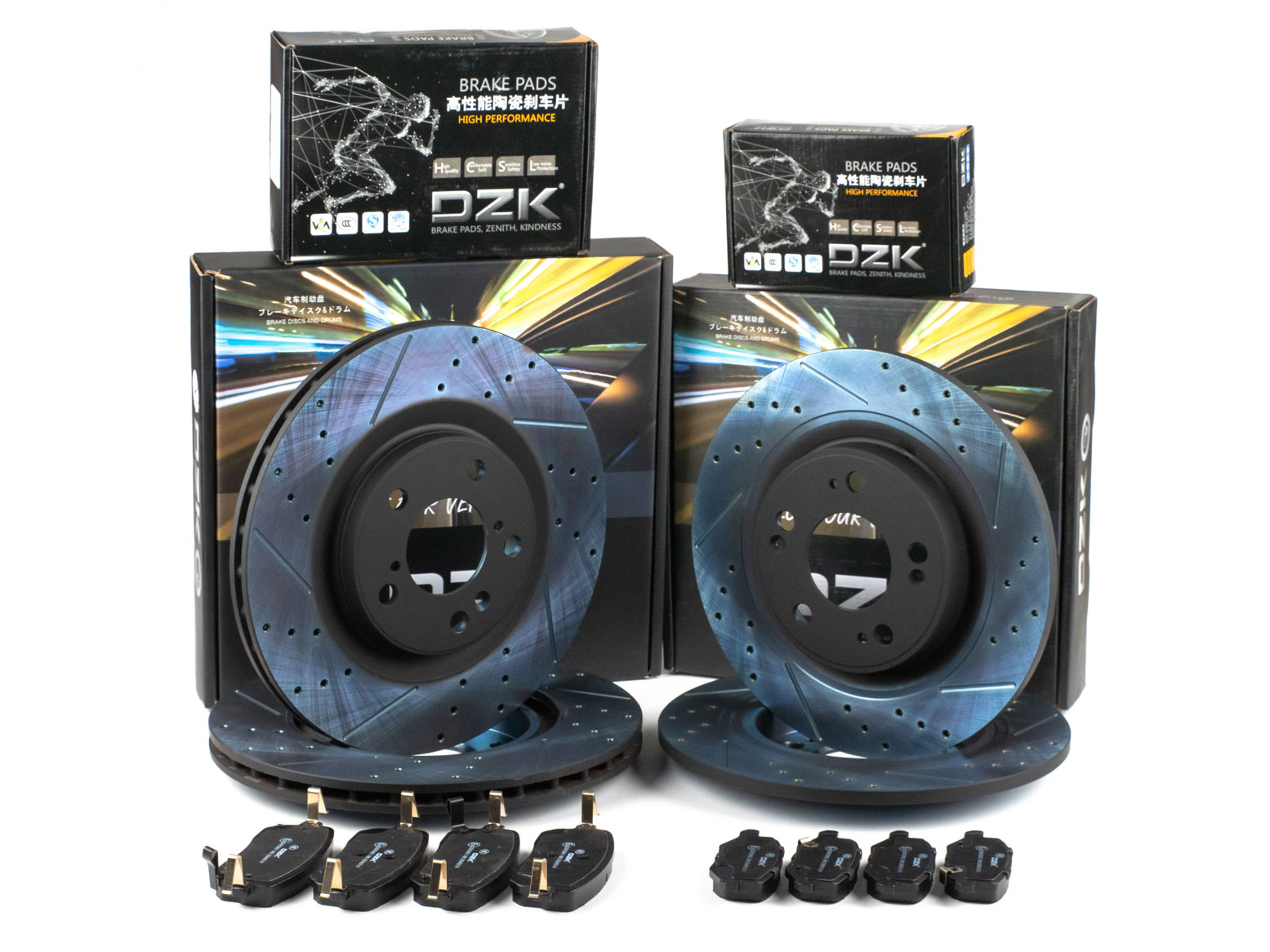 Комплект передних и задних тормозных дисков и колодок DZK для HAVAL JOLION GEN 1 2021-2024 1.5 MT6-AMT7 143 FWD