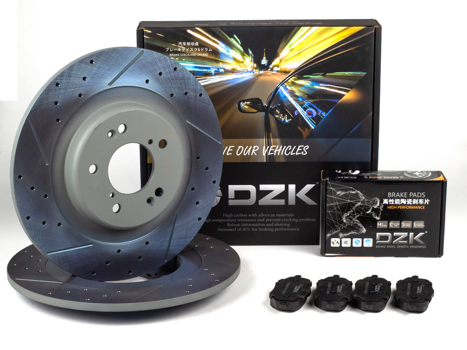 Комплект задних тормозных дисков и колодок DZK для Changan CS95 GEN 1 REST 2 2023 - н.в. 2.0 AT8 226 AWD