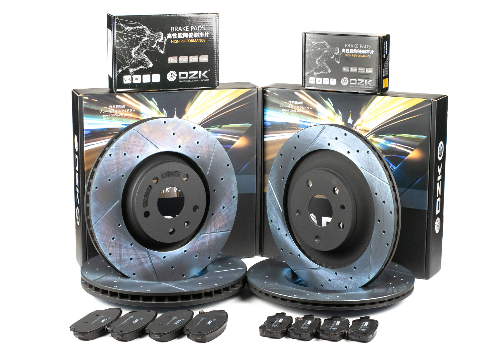 Комплект передних и задних тормозных дисков и колодок DZK для GAC M8 GEN 2 2022-2023