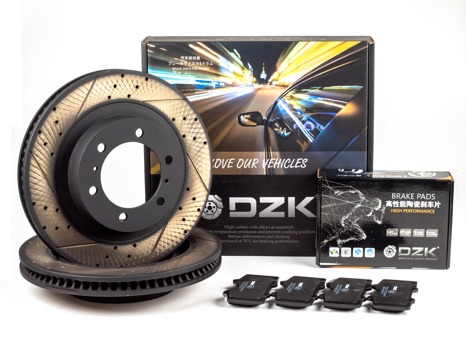 Комплект передних тормозных дисков и колодок DZK для TOYOTA LAND CRUISER PRADO GEN 4 2009-2022 (J150)