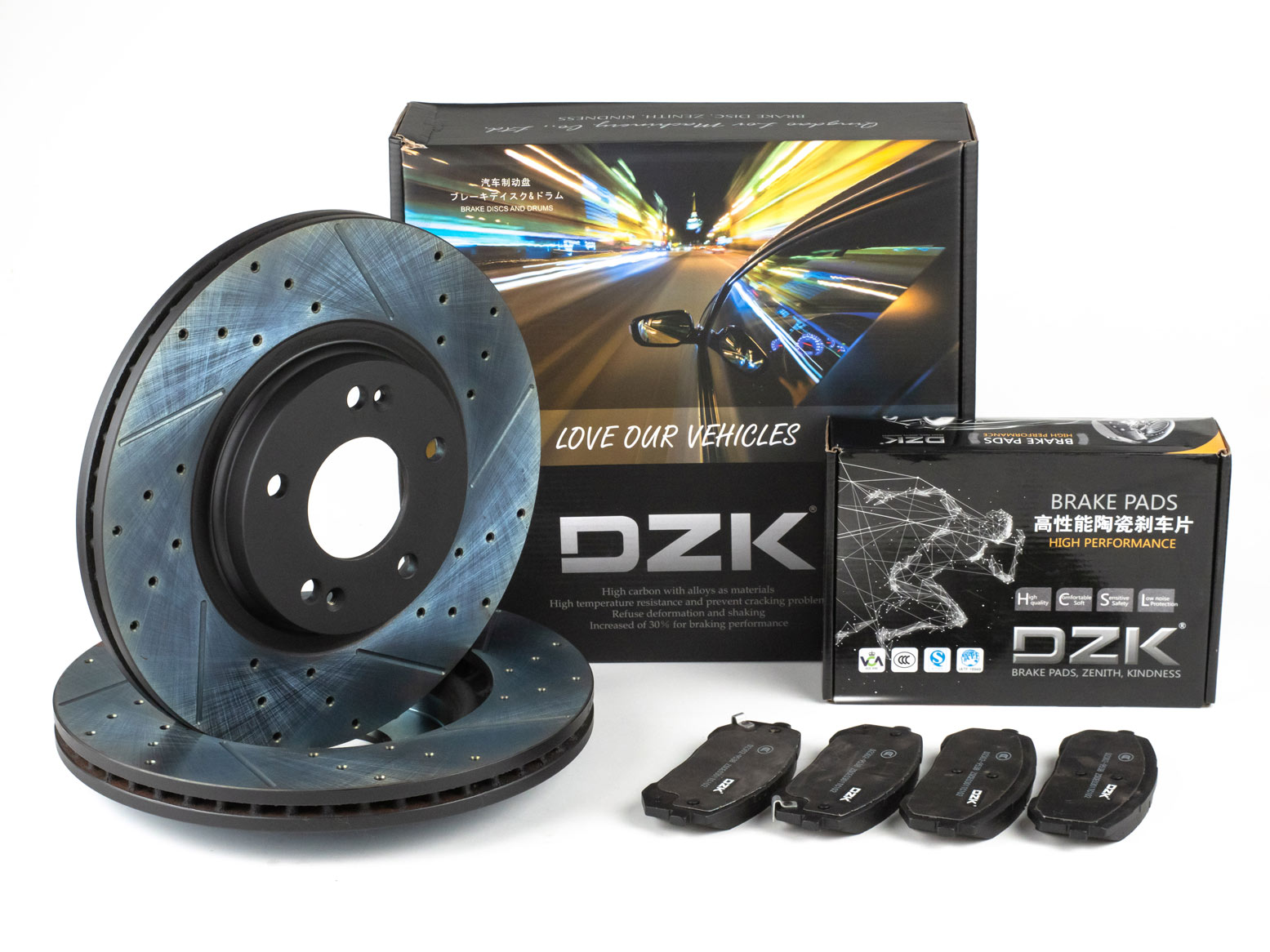 Комплект передних тормозных дисков и колодок DZK для KIA K5 GEN 3 2019 - н.в. 2.0 AT8 160 FWD