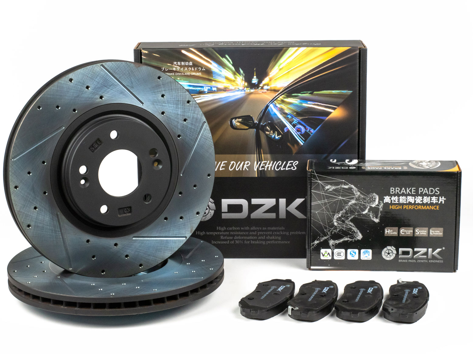 Комплект передних тормозных дисков и колодок DZK для KIA SORENTO PRIME GEN 3 2014 - 2020