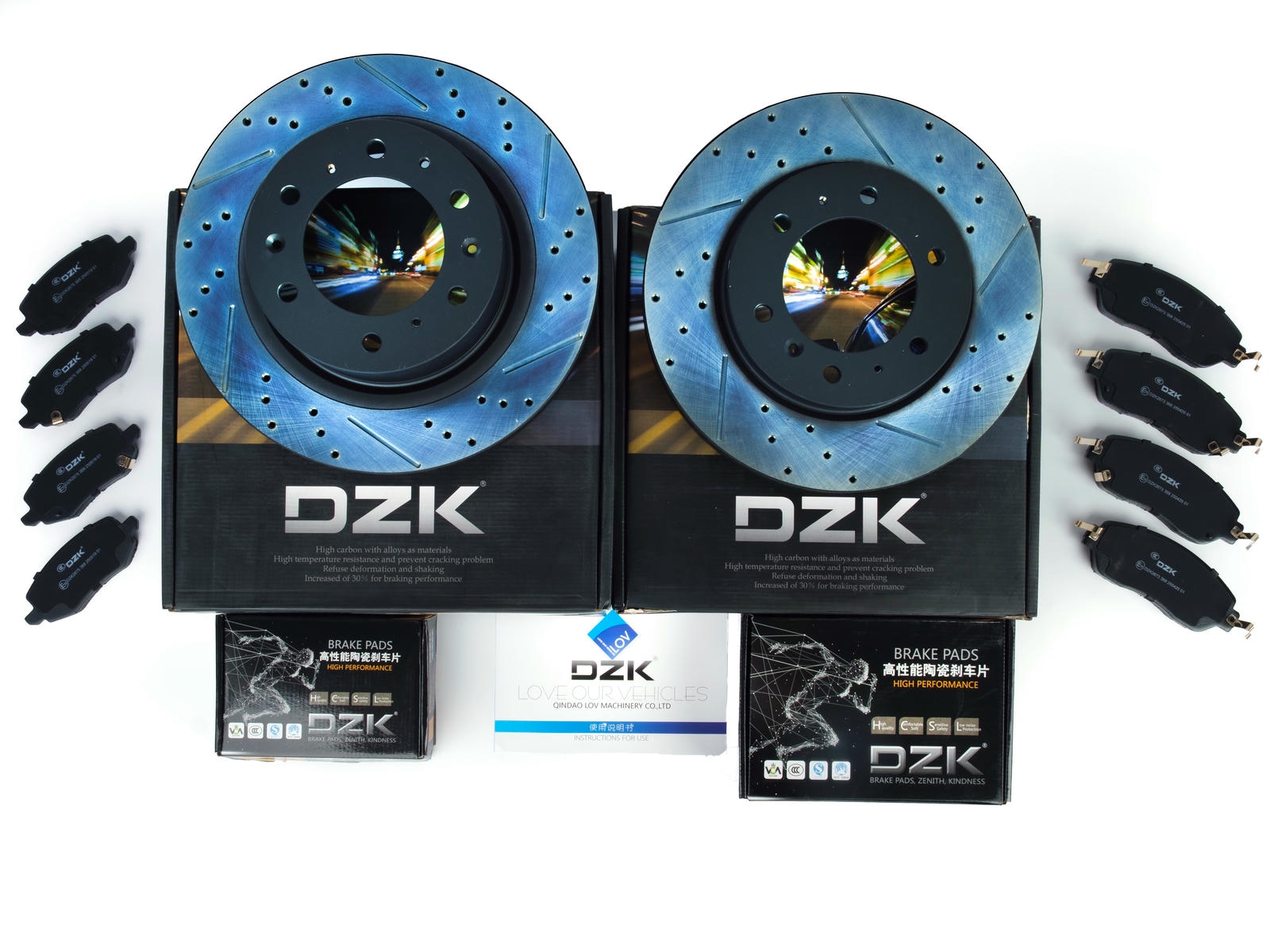 Комплект передних и задних тормозных дисков и колодок DZK для GWM POER GEN 1 2019 -н.в. 2.0 AT8 218 4WD