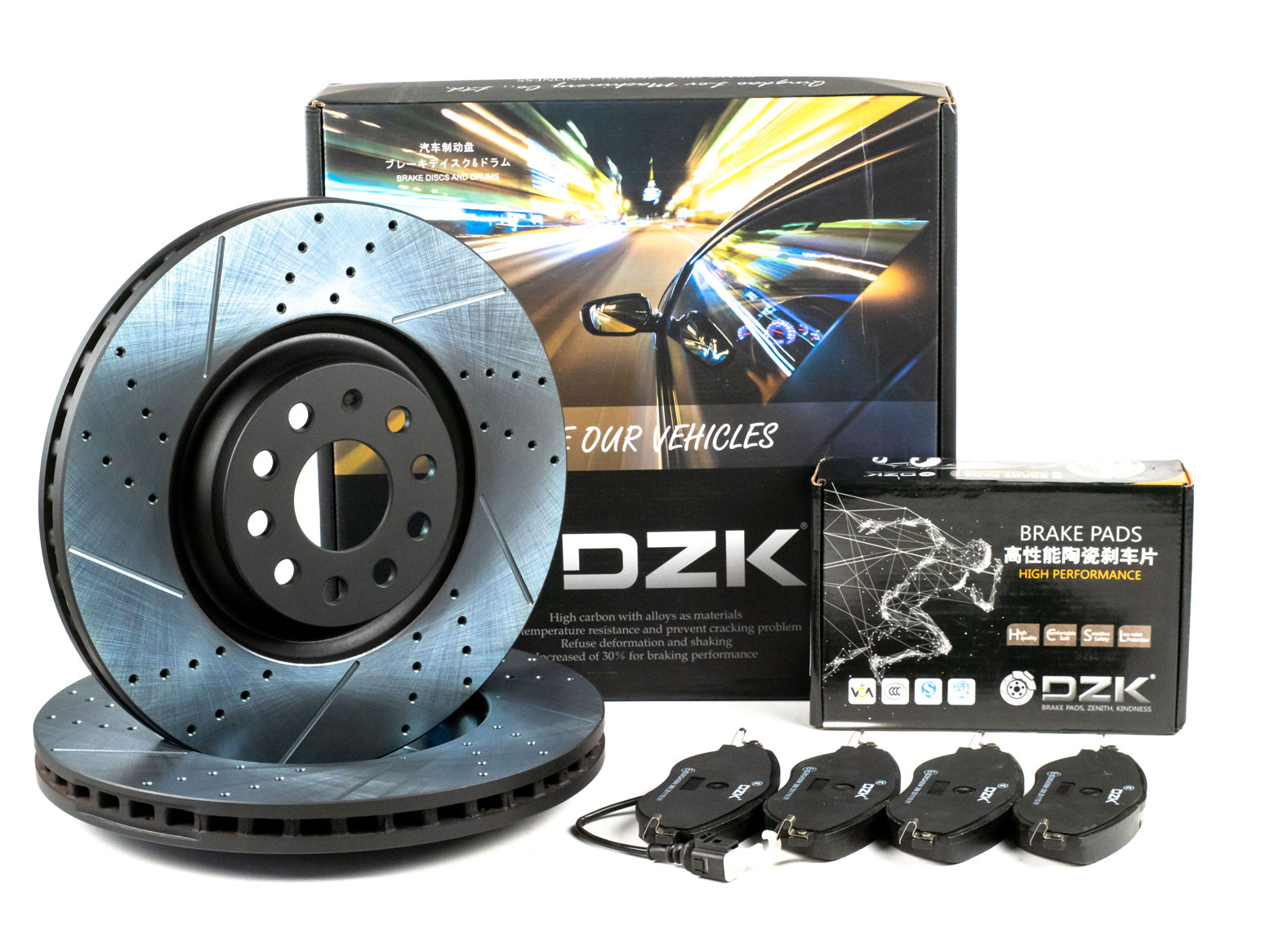 Комплект передних тормозных дисков и колодок DZK для SKODA KODIAQ GEN 1 2016 - 2023 2.0 TFSI AMT7 180 AWD