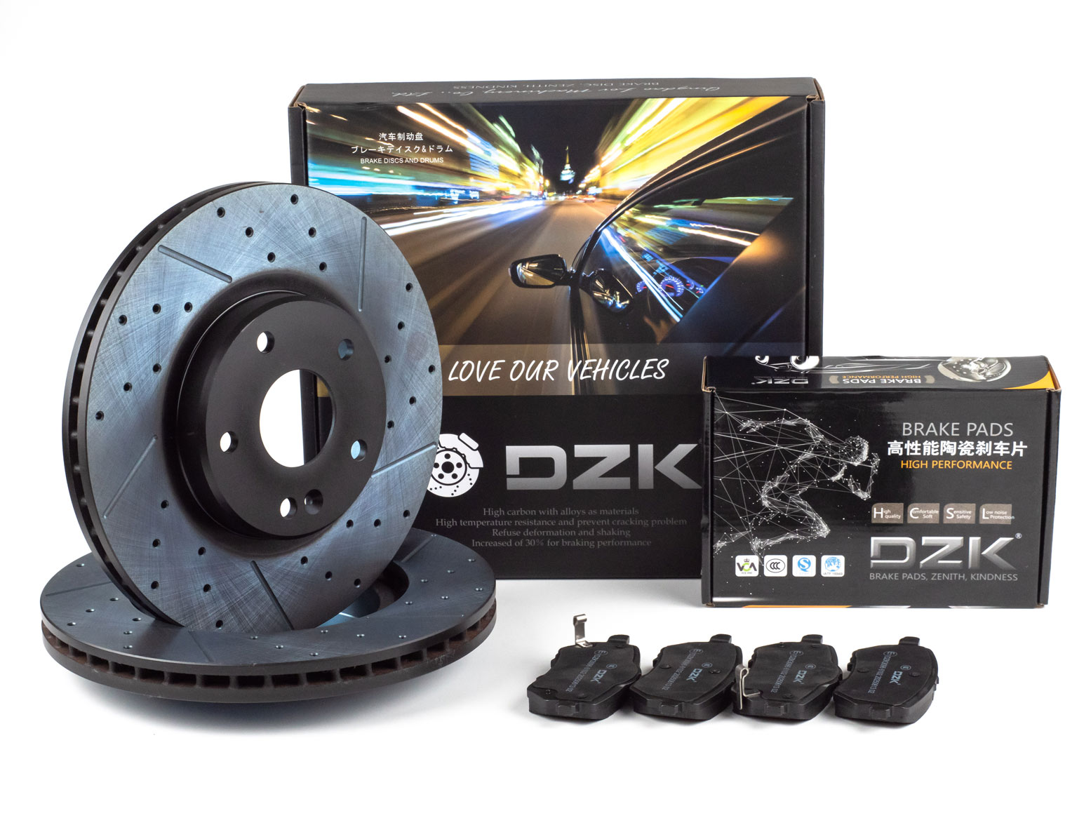 Комплект передних тормозных дисков и колодок DZK для GEELY COOLRAY NEW GEN 1 2023 - н.в. 1.5 AMT7 174 FWD