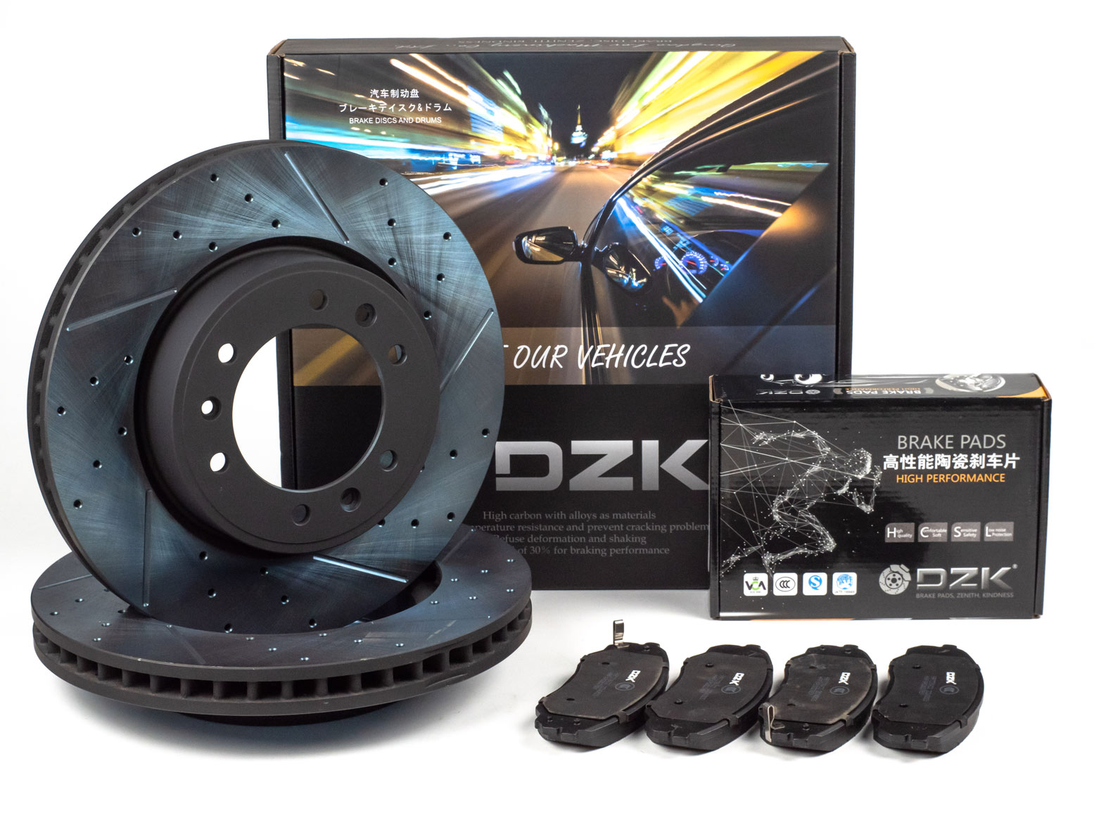 Комплект передних тормозных дисков и колодок DZK для Changan Hunter Plus GEN 1 2023 - н.в. 2.0 AT8 226 AWD