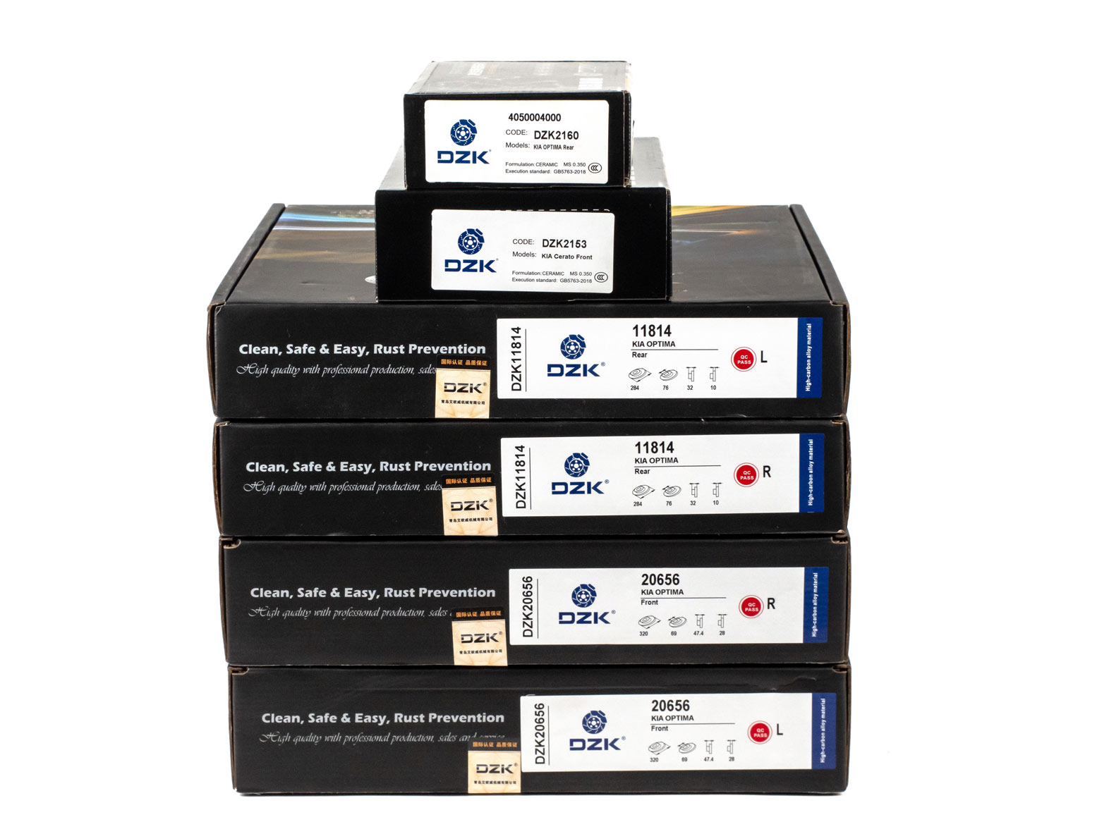 Комплект передних и задних тормозных дисков и колодок DZK для KIA OPTIMA GEN 4 2015 - 2020 2.4 AT6 188 FWD