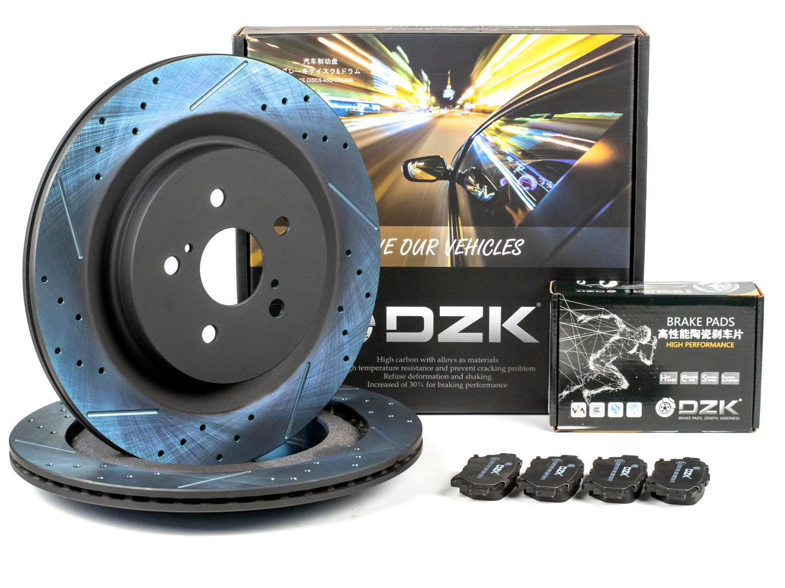 Комплект задних тормозных дисков и колодок DZK для TOYOTA HIGHLANDER GEN 4 2019 - 2026 (XU70)
