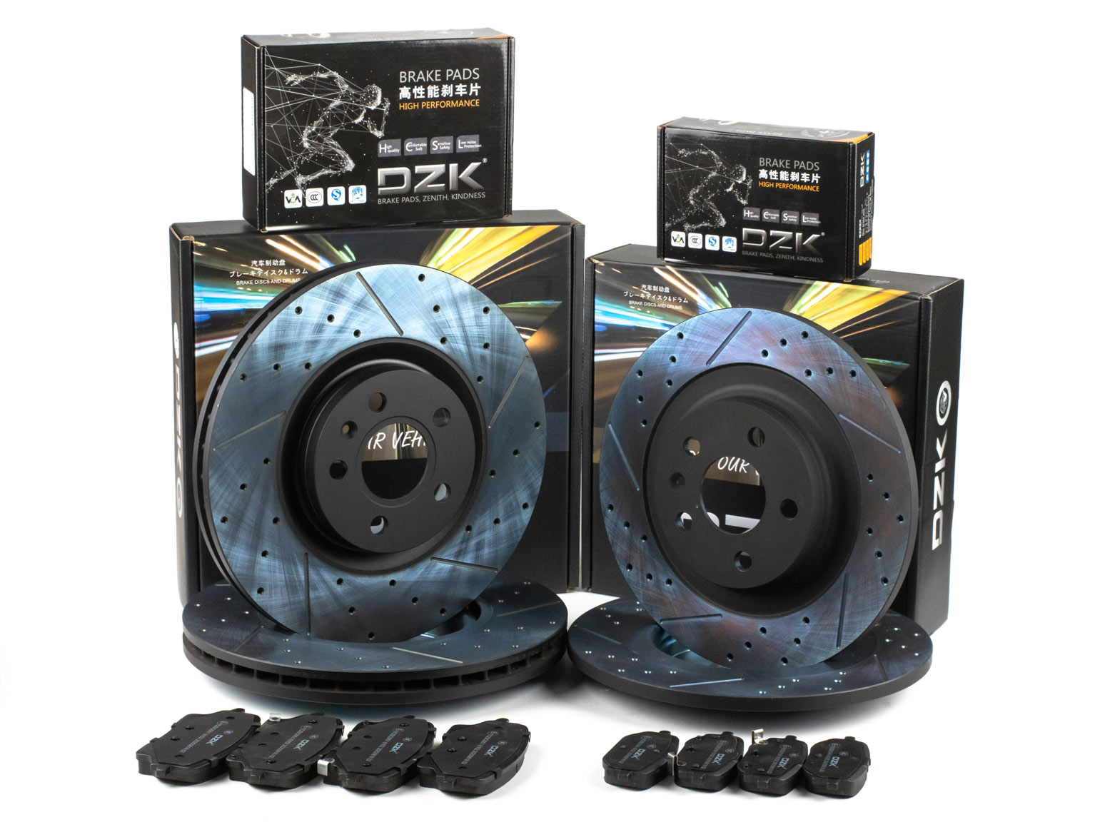 Комплект передних и задних тормозных дисков и колодок DZK для GELLY ATLAS II GEN 2 2023-2025 2.0