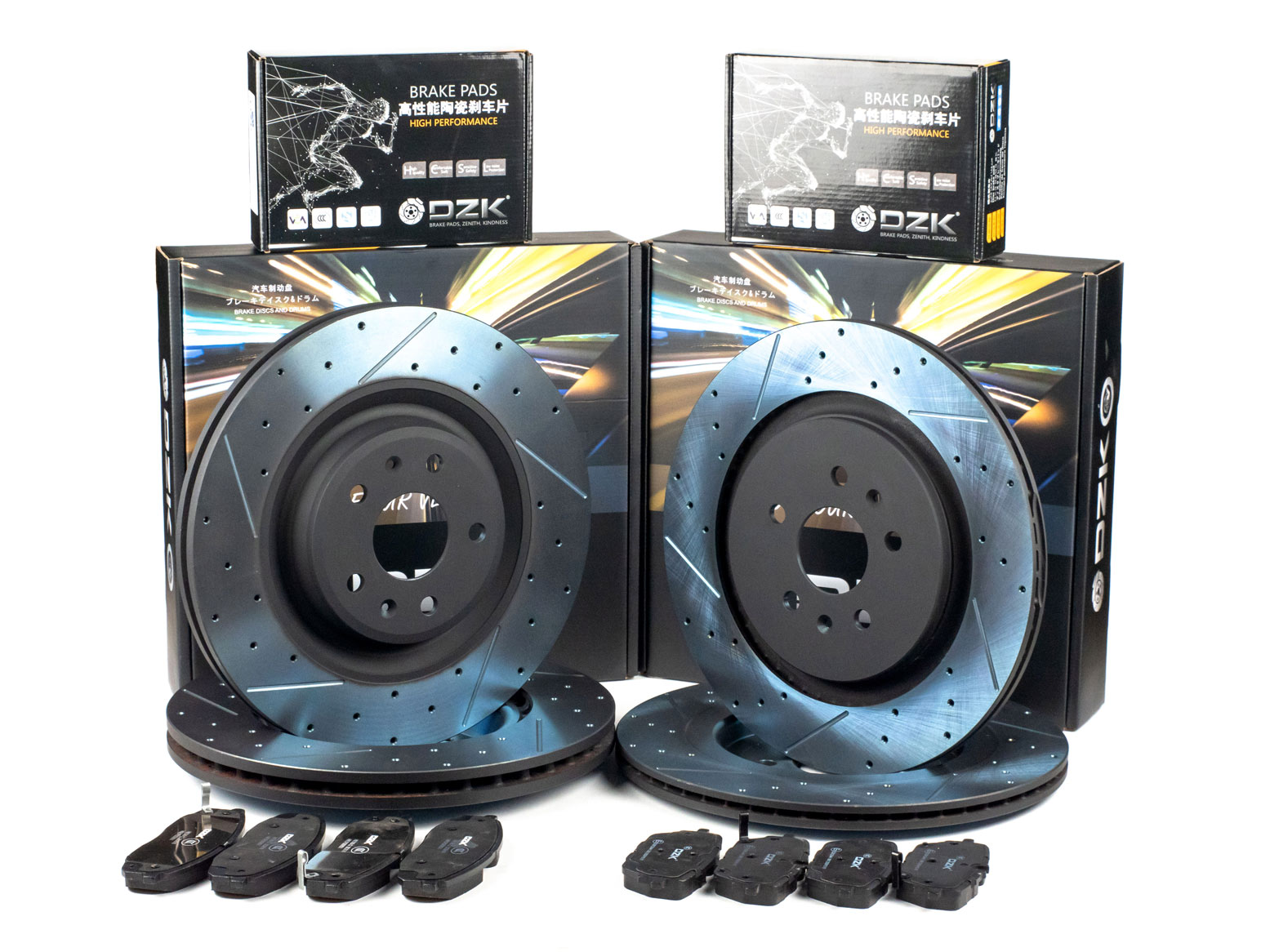 Комплект передних и задних тормозных дисков и колодок DZK для AITO M5 GEN 1 2022 - н.в.