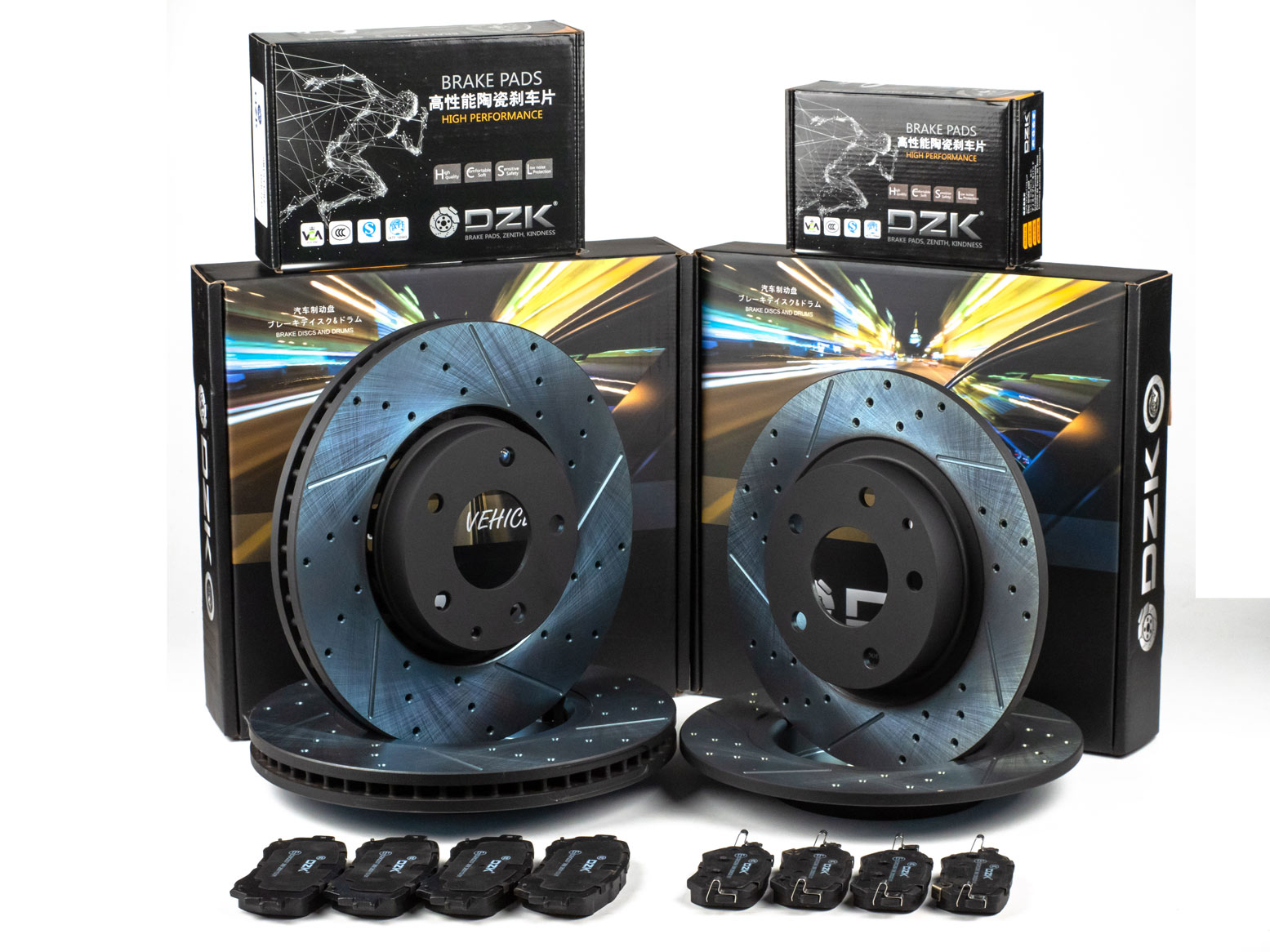 Комплект передних и задних тормозных дисков и колодок DZK для Mazda 6 GEN 3 2015 - 2024 2.0