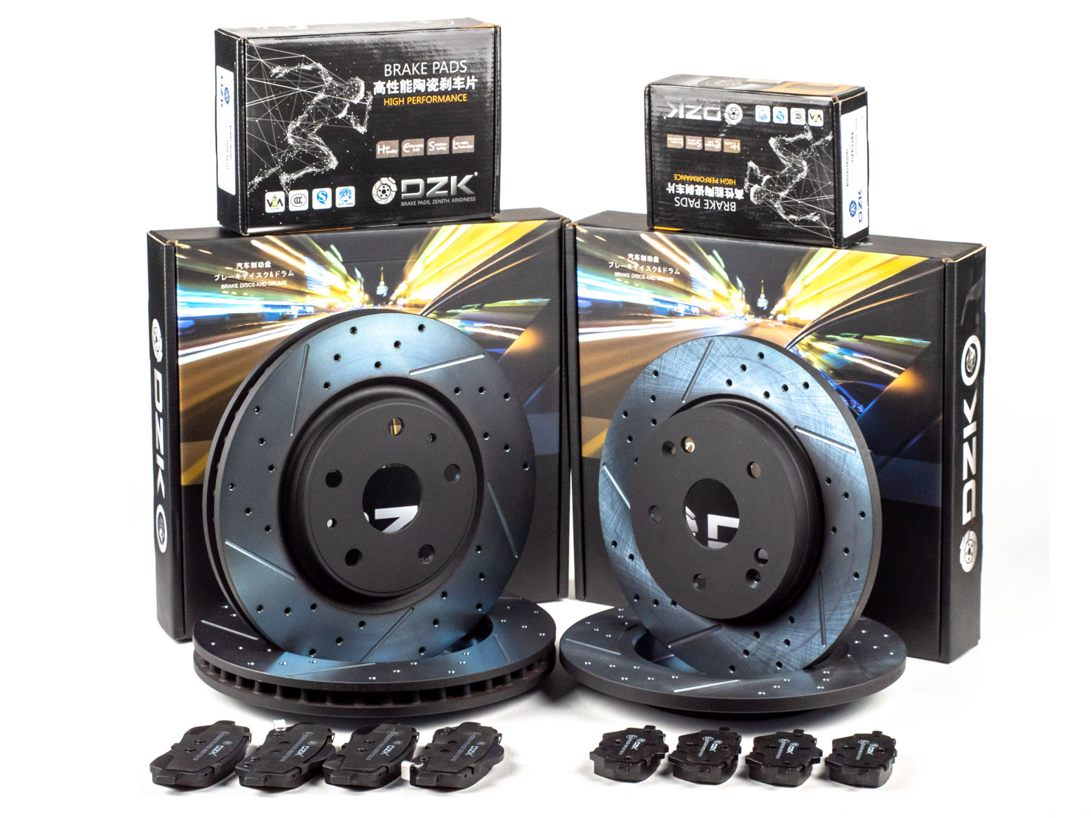 Комплект передних и задних тормозных дисков и колодок DZK для LIVAN S6 PRO GEN 1 2023 - н.в. 1.5T AMT7 147 FWD