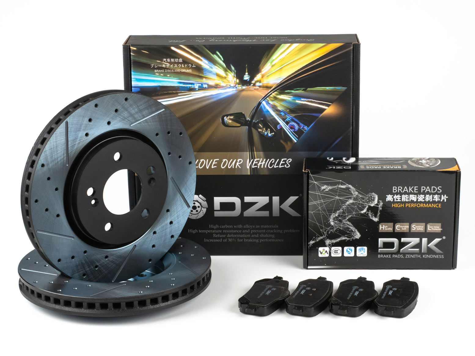 Комплект передних тормозных дисков и колодок DZK для Chery Arizzo 8 GEN 1 2022-н.в. 1.6 AMT7 186 FWD