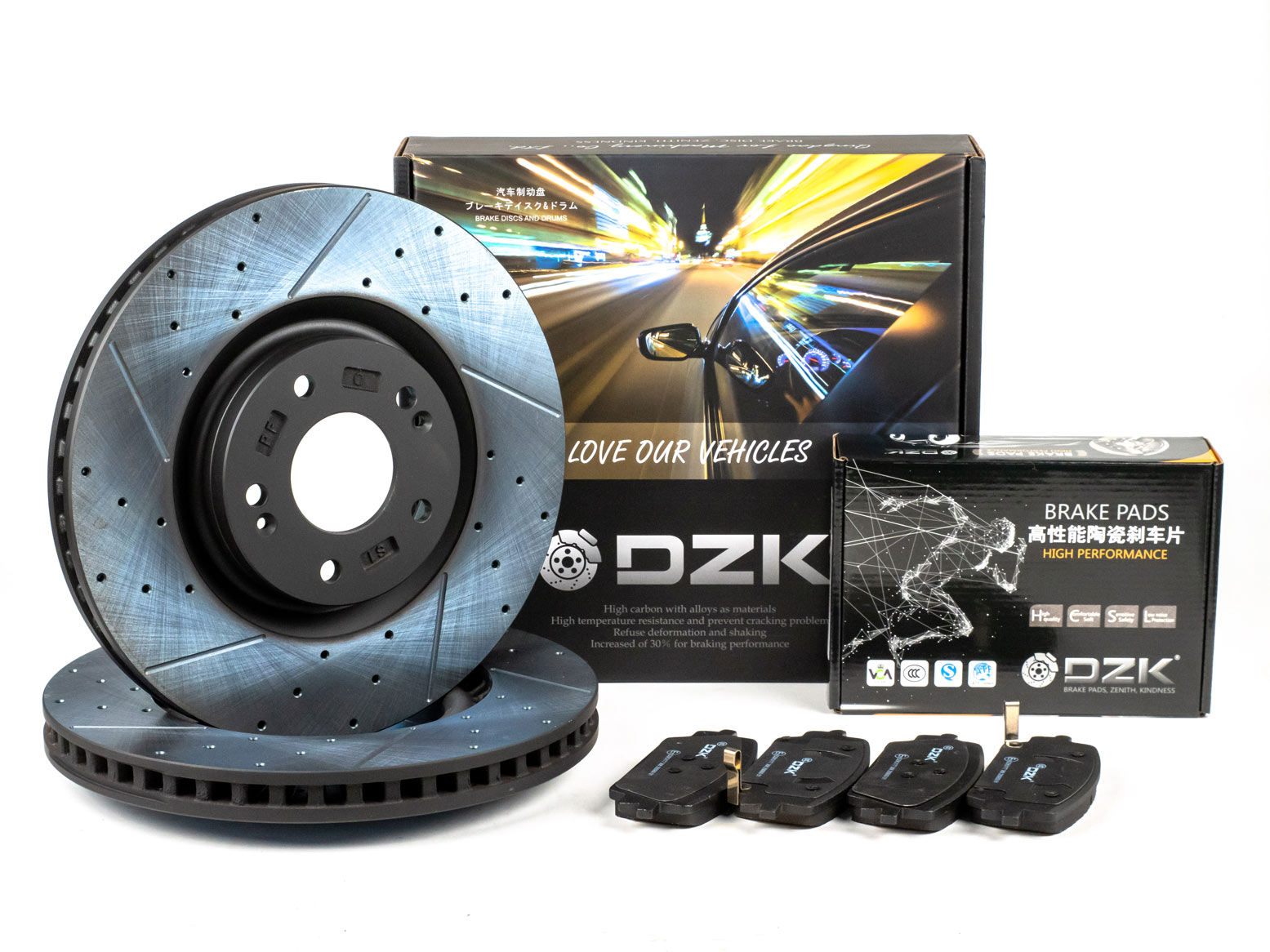 Комплект передних тормозных дисков и колодок DZK для KIA SORENTO GEN 3 2014 - 2026