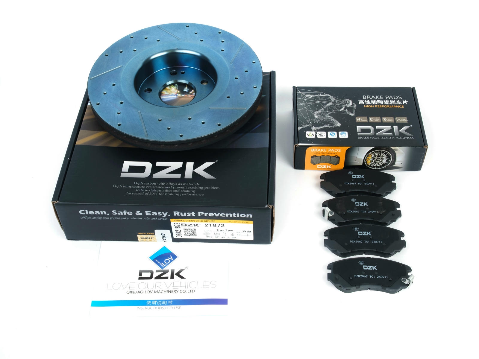Комплект передних тормозных дисков и колодок DZK для CHERY TIGGO 7 PRO MAX